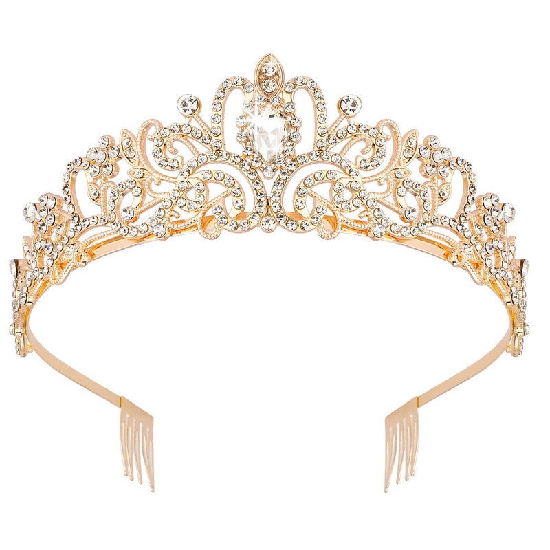 Didder Gold Crystal Tiara Crown Headband Princess Elegant Crown with combs for Women Girls Bridal Wedding Prom Birthday Party - Image 1